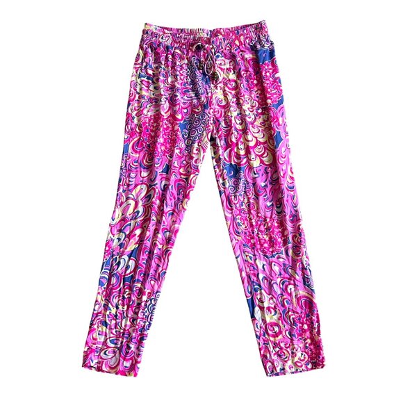 Lilly Pulitzer Womens Sz M Pink Multicolor Elastic Waist Drawstring Lounge Pants - Picture 1 of 8